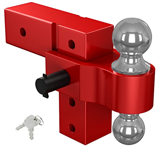 Adjustable Trailer Hitch, Fits 2.5 Inch Receiver,6 Inch Drop Hitch, 18,500 Lbs Gtw, Aluminum Forged Shank, 2 Inch & 2-5/16 Inch Dual Balls, Towing Hitch With Lock Pins #TOP8