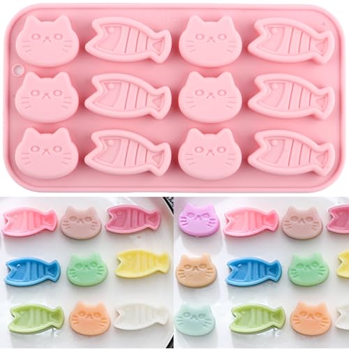 YIMINGMOLD 12 Cavity Cat and Fish Shaped