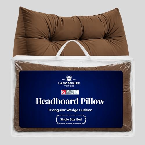 Lancashire Textiles Faux Suede Triangular Wedge Cushion - Headboard Bolster Support Pillow - Single Bed 20 x 50 x 90cm - Peat Brown