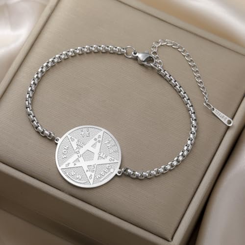 VASSAGO Tetragrammaton Bracelet Stainless Steel Magical Seal Pentagram Pendant Hebrew Name of God Charm Wicca Amulet Jewelry for Men Women (silver 2) by VASSAGO - Used condition - Image 9