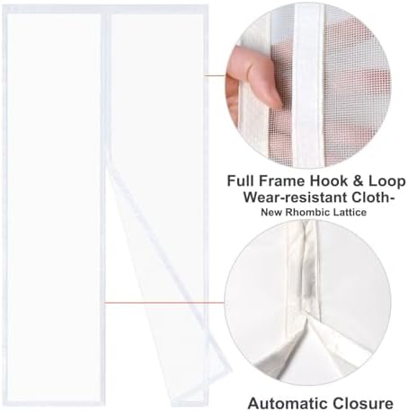 Risareyi Fiberglass Magnetic Screen Door Actual Size 36"x80", White Bugs Net Thicker Mesh Curtain Screen with Magnets Heavy Duty for Front Door, Keep Bugs Out, Full Frame Hook & Loop — view 4