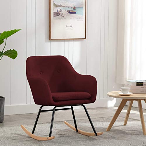 Sinkzol Mecedora de tela con patas de madera de haya y estructura de metal con recubrimiento en polvo, 60 x 71 x 79 cm, silla de relax acolchada con reposabrazos y respaldo para salón, balcón, terraza