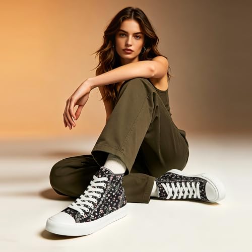 Image of Uoidru High Top Sneakers for Women Canvas Shoes White Canvas High Tops Women Casual Shoes Lace Up Fashion Sneakers