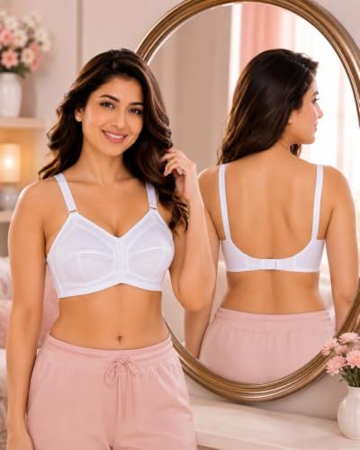 Image of SONA Women's Cotton Full Coverage Wire Free Non Padded Elastic Straps Bra | Breathable Fabric Pure Cotton Adjustable Straps Perfect Fit All-Day Wear