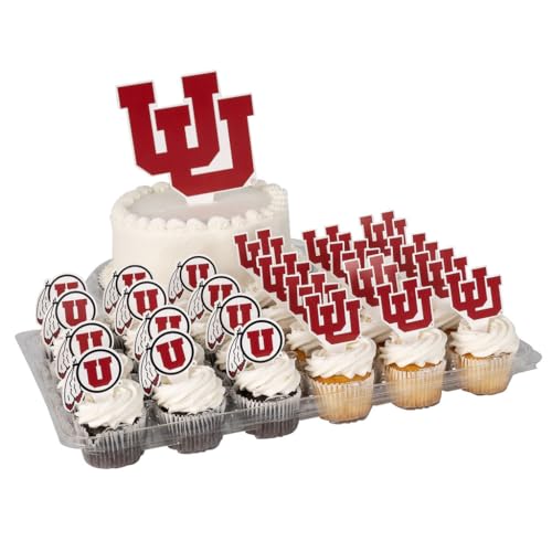 Desert Cactus University of Utah Cupcake Topper and Cake Toppers Set - Utah Utes 25 Pcs Food Party Supplies, Tablecloth Decorations, Graduation and Game Day