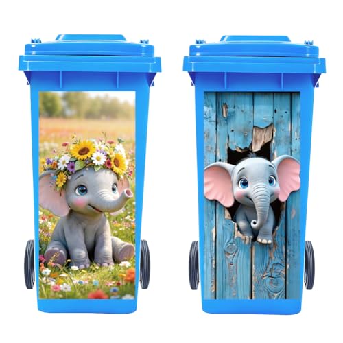 Peacoblue - Lote de 2 pegatinas para basura al aire libre (38 x 82 cm), diseño de elefante, color blanco