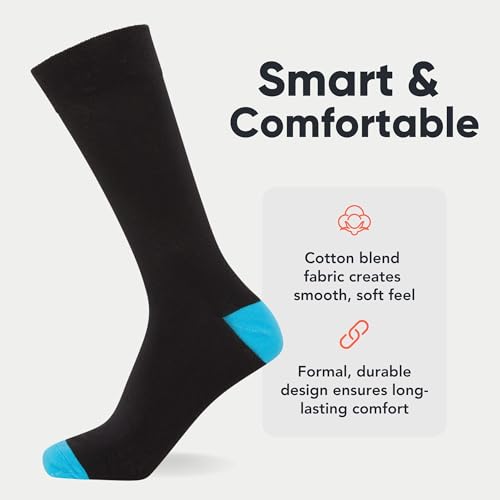 FM London Mens (12-pack) Men’s Smart Breathable Socks, Black/Colour Heel & Toe, 6-11 UK