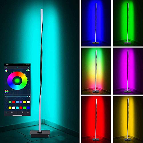 Lámpara de pie de esquina LED, lámpara de pie moderna con atenuación para el hogar, luz de suelo decorativa con control remoto RGB para sala de estar, dormitorio, fiesta, luz nocturna,Schwarz 1,RGB