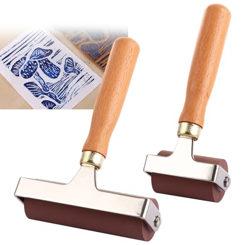 GBACHOOSE 2 Pack Soft Rubber Roller, Rubber Brayer Rollers for Crafting, Printmaking Brayer Arts Brayer for Printmaking Art Craft Stamping (10cm and 5cm)