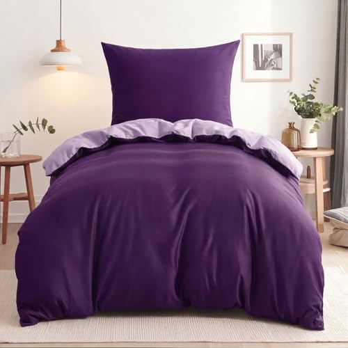 RUIKASI Bettwäsche 155x220 Baumwolle Lila - Bettwäsche-Sets 155x220cm 3teilig Wendebettwäsche 3tlg mit Reißverschluss… – Ansicht 1