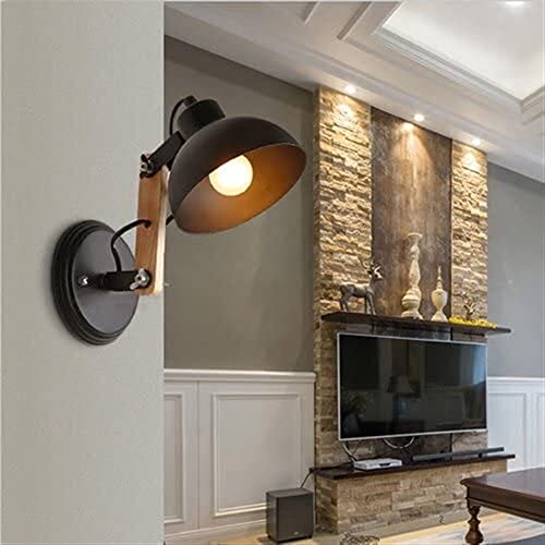Aplique de pared ajustable E27 de madera y metal negro estilo nórdico 3
