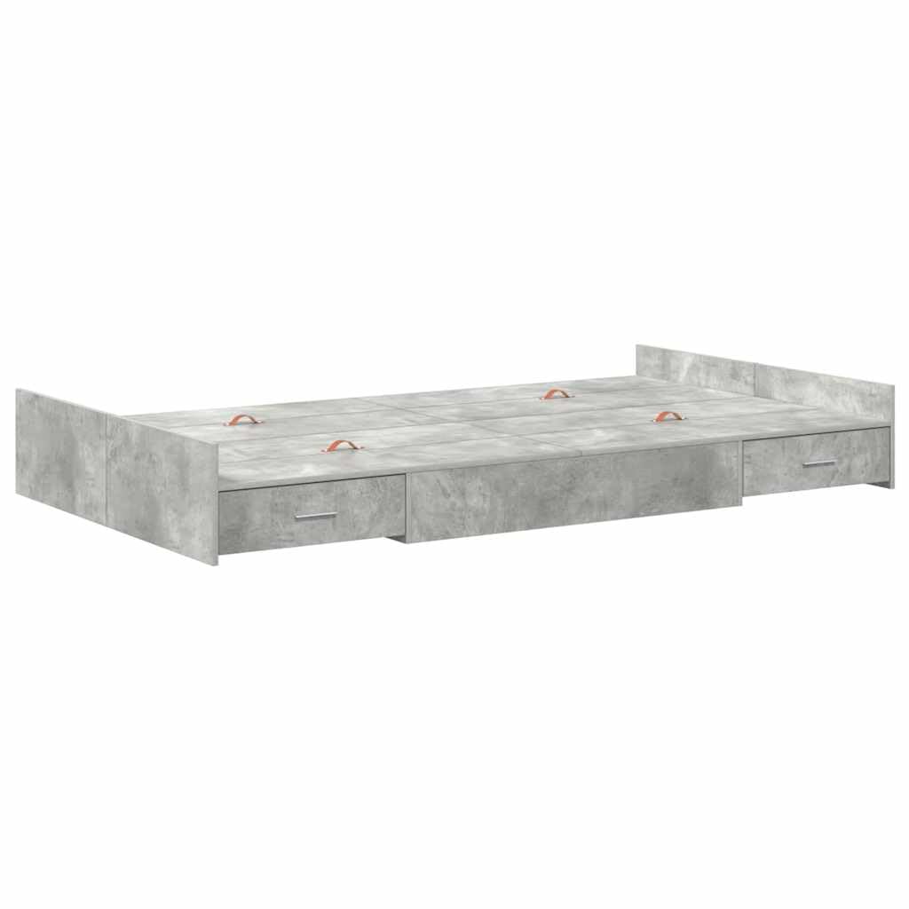 vidaXL Cadre de lit avec Rangement avec tiroir Gris béton 120 x 200 cm, Cadre de Lit Moderne, Design Rectangulaire, Durable, Bois de Pin Solide, Espace Optimisé, Style Minimaliste