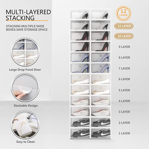 See Spring X-Large 12 Pack Shoe Storage Box, Clear Plastic Stackable Shoe Organizer For Closet, Shoe Sneaker Containers Bins Holders Fit Up To Size 13 (Black) #TOP2