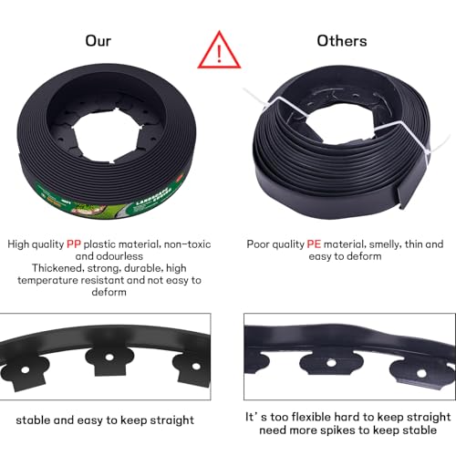 Mars Villa Landscape Edging, No Dig Landscape Edging Border for Garden, Flower Beds and Lawn (Black, 4 Inch Tall 40FT+ 40 PCS Anchoring Spikes)