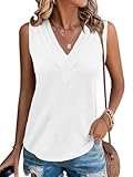 Cicy Bell Women V Neck Tank Tops Dressy Casual Summer Loose Fit Sleeveless Shirts Blouse White