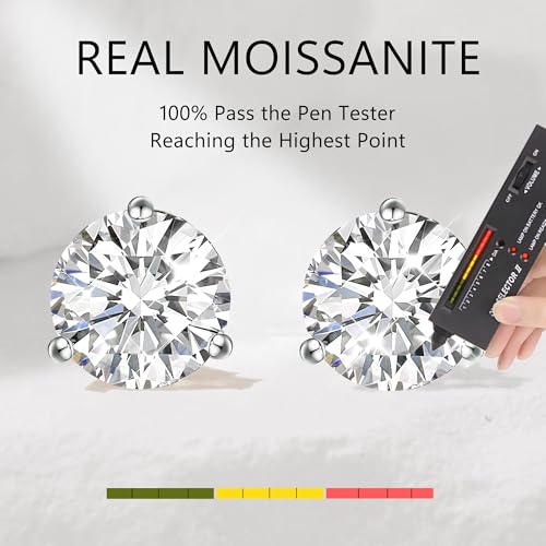 Moissanite Earrings, Screw Back Earrings for Women S925 Sterling Silver Hypoallergenic Earrings 18k Yellow Gold Plated Lab Created Moissanite Earrings D Color Brilliant Round Cut 0.3-3ct2