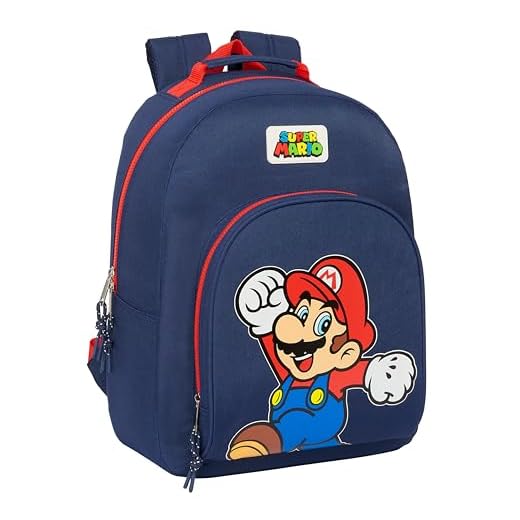 SUPER MARIO WORLD - Mochila Escolar Adaptable a Carro, Mochila, Ideal para Niños de Diferentes Edades, Cómoda y Versátil, Calidad y Resistencia, 32x15x42 cm, Color Azul marino