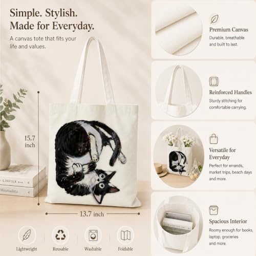 YTTRVHIH Funny Canvas Tote Bag, Animal Print Aesthetic Canvas Bag, Reusable Shoulder Grocery Bags, Gift for Women Friends Family at Christmas Thanksgiving 36 — view 4