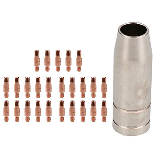 Image of 1 Shroud & 25 x 1.0mm Round Contact Tips MIG Welding Binzel Style MB15 Torch