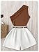 WDIRARA Women's 2 Piece Outfits One Shoulder Asymmetrical Sleeveless Tank Belted Shorts Set Brown Small