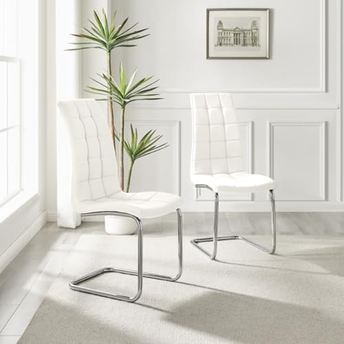 Image of Furniturebox UK Murano Dining Chairs Set of 2 - Premium Soft Contemporary & Luxurious White Chairs for Dining Room (2x White)