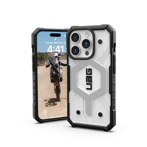 URBAN Armor Gear Pathfinder Hülle kompatibel mit Apple iPhone 15 Pro Case [Wireless Charging/Magnetisches Aufladen kompatibel, Fallschutz nach Militärstandard] Ice (transparent)