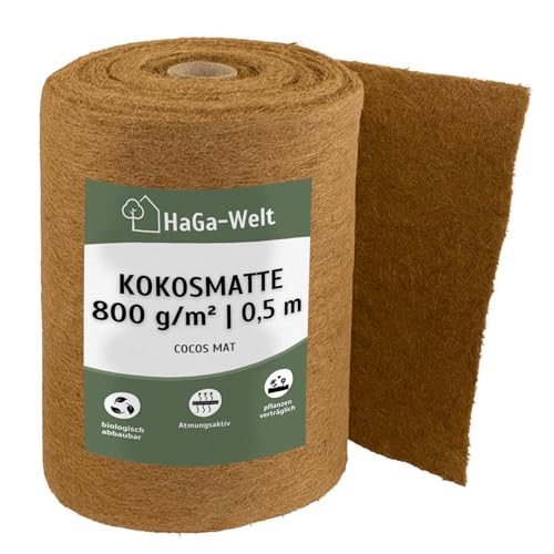 HaGa® Kokosmatte 0,5m x 2m mit 800g/m² – einseitig mit Naturlatex besprüht – Winterschutz und Kälteschutz für Pflanzen – Naturprodukt 100% biologisch abbaubar