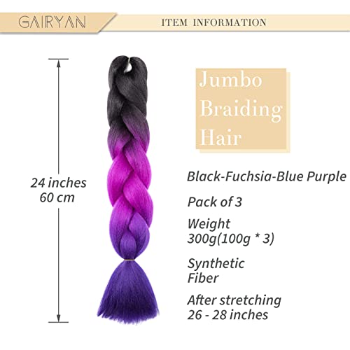 Gairyan Jumbo Braiding Hair Extensions 24" 3PCS 300g Ombre Jumbo Braids Hair Extensions Synthetic Coloured Hair for Braiding Extensions Afro Box Braids Crochet Twist - Image 2