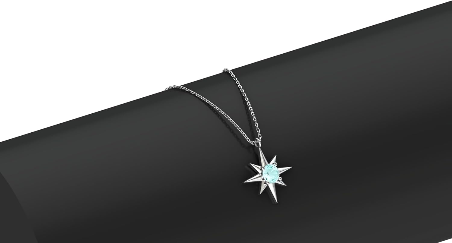 Sterling Silver North Star Pendant with a Birthstone, Birthstone Gift For Her, Silver Jewelry with 18 Inch Chain - Image 5