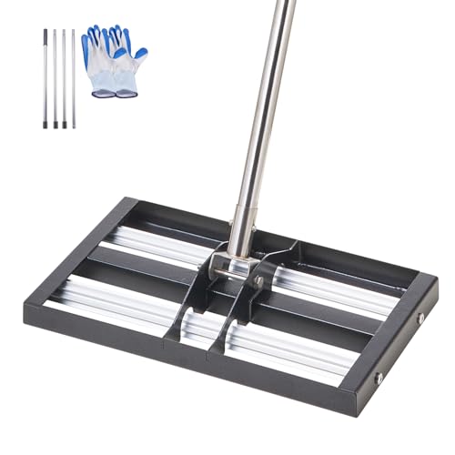 VEVOR Rastrillo Nivelador de Césped con Mango Ajustable de 1610 mm, Placa de Suelo de 254 x 431 mm, Nivelador de Suelo de Metal Resistente y Resistente al Óxido para Cancha de Golf, Patio, Negro