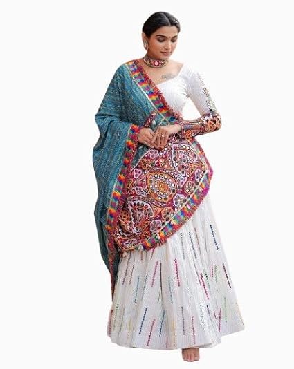 Fancy Real Mirror Work Lehenga Set for Women Digital Print with Embroidery, Gujrati Dress Garbha Dress nice dress for party