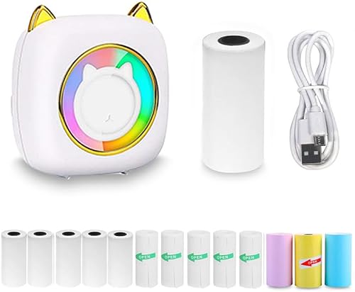 UunamePortable Mini Printer Pocket Printer Wireless Mini Photo Printer Bluetooth Mini Thermal Printer With USB Recharge with 13 Rolls Thermal Paper For Android & IOS-C23M13 (white)