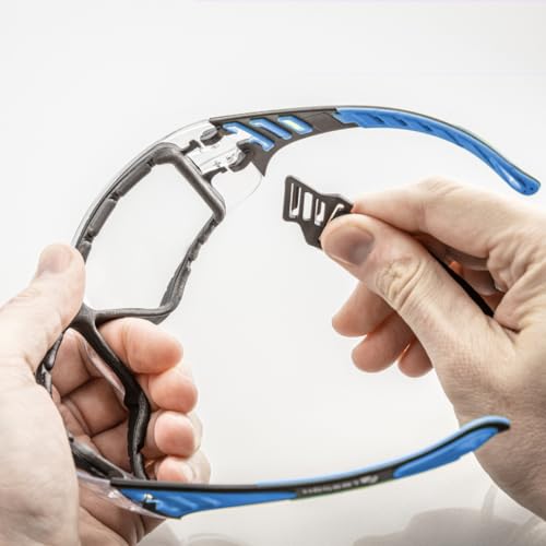 Högert Technik - LOTZEN Schutzbrille klar/blau uni/Augenschutz, UV Schutz - kratzfeste Schutzbrille für Industrie und Gewerbe/Gummiband/leichte und robuste Konstruktion/Normen: EN 166: 2001