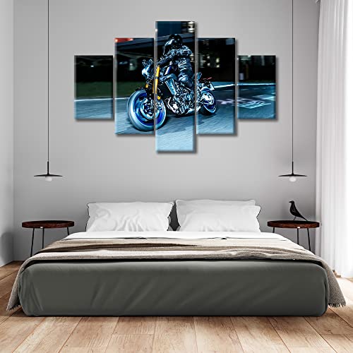 Tumovo Motorcycle Wall Art Locomotive Art Paintings City Night Pictures For Living Room Wall Decoration 5 Pieces Canvas Art Posters Artwork For Home Walls Home Decor Wall Hanging, 60"X40" #TOP1