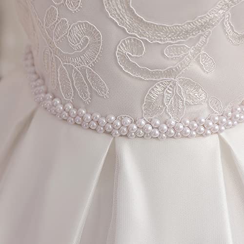 Vestido de fiesta con lazo NNJXD blanco para niñas de 4 a 5 años 4