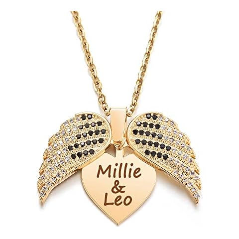 souleather Custom Angel Wings Necklace, Wings Name Necklace, Valentines Gift, Guardian Angel Wing, Personalized Gift For Her, Name Neklace Cover