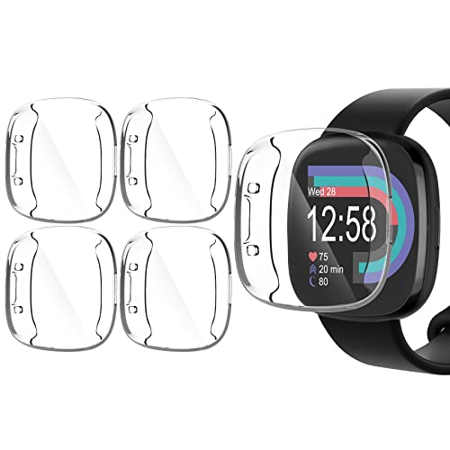 4 Stück Schutz Hülle Kompatibel mit Fitbit Versa 4 / Fitbit Sense 2 Schutzfolie, Jvchengxi Flexibles TPU Schutzhülle Kratzfest Displayschutz Gehäuse (Klar+Klar+Klar+Klar) Cover