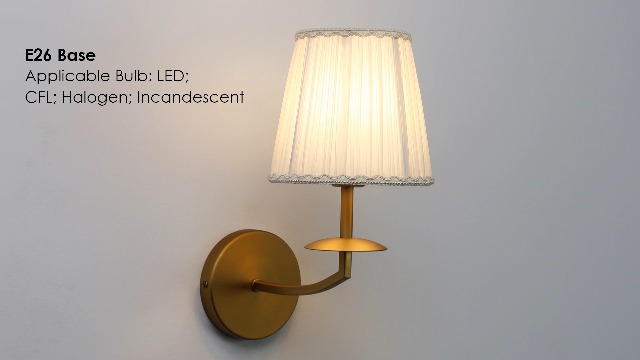 Image of Yosoan Brass Gold Retro Boho Beige-White Gauze Fabric Shade Wall Sconce Set of 2, Vintage Vanity Antique Indoor Hardwired Champagne Bronze Flared Fabric Shade for Bedroom Hallway Living Room
