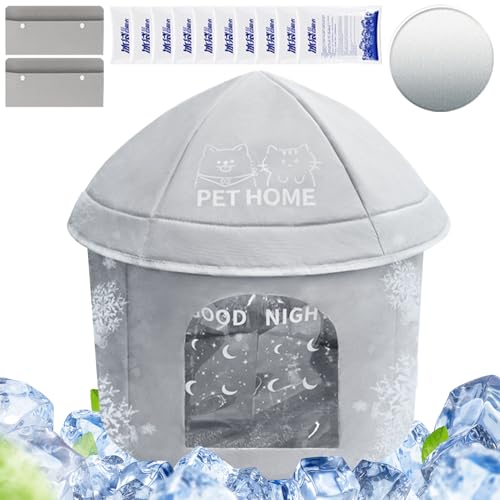 ペット用クーリングハウス S~Mサイズ,断熱空調対応ペットハウス 犬猫用 | 保冷剤付き全天候型ペットベッド 屋内屋外兼用 小型・中型犬猫用 暑さ対策快適睡眠