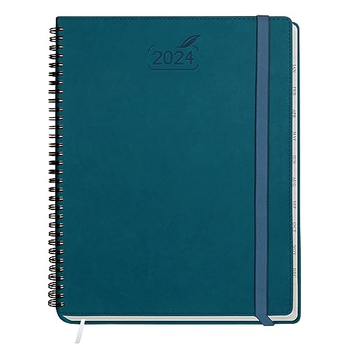 2024 Planner by BEZEND, A4 Calendar 8.5" x 11", Daily Weekly and Monthly Agenda,Spiral Bound,FSC Certified 100GSM Paper, Vegan Leather Soft Cover - Pacific Green