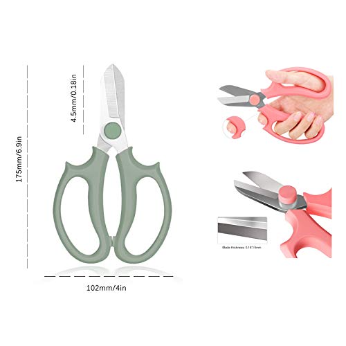 Leize Flower Scissors, Premium Thickened Stainless Steel Floral Shears, Strong Pruner for Flowers, Branches and Leaves (Grey Green)