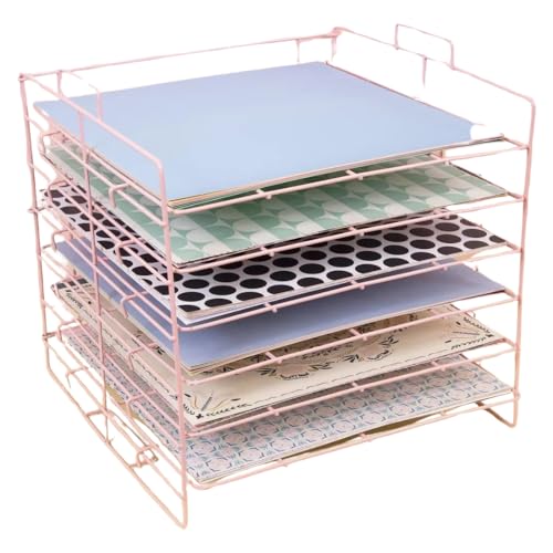 Craftelier - Plateau de Rangement métallique à 6 étagères pour papiers | Idéal pour Organiser Les matériaux de Scrapbooking et d'artisanat | Couleur Rose...