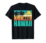 maui hawaii spiaggia tramonto palme retro estate vacanza maglietta