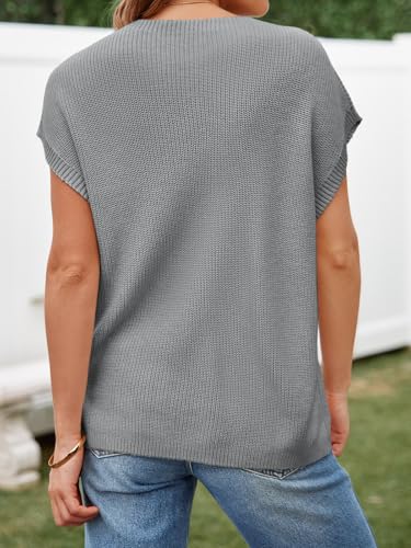 Image of Imily Bela Summer Fall Short Sleeve Sweater for Women | 2026 Crew Neck Ribbed Knit Vests Trendy Pullover Tops,Sweater Tank Tops,Sweater Vest