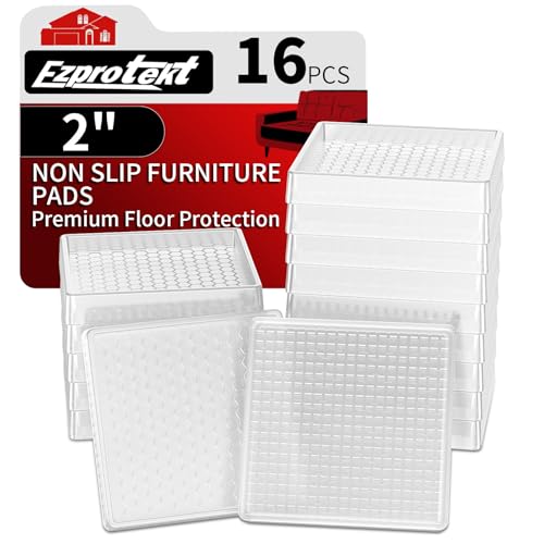 Image of Ezprotekt Non Slip Furniture Pads, 16 Pcs 2 inch Rubber Caster Cups, Anti Skid Furniture Coasters for Hardwood Floors, No Slide Furniture Gripper, Floor Protector for Bed Couch Furniture Stoppers (Clear)