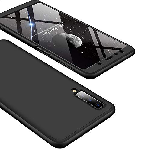 Galaxy A7 2018 Case, Ranyi [Full Body 3 Piece Cover] [Slim & Thin Fit Tightly] [360 Degree Protection] Premium Hybrid Bumper 3 in 1 Electroplated Hard Case for Samsung Galaxy A7 (2018), Black