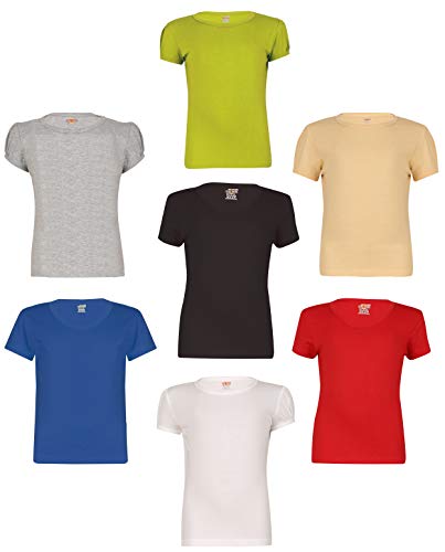 Image of SINI MINI Sinimini Girls Half Sleeve Cotton Round Neck Tshirt with bio wash (Pack of 7).