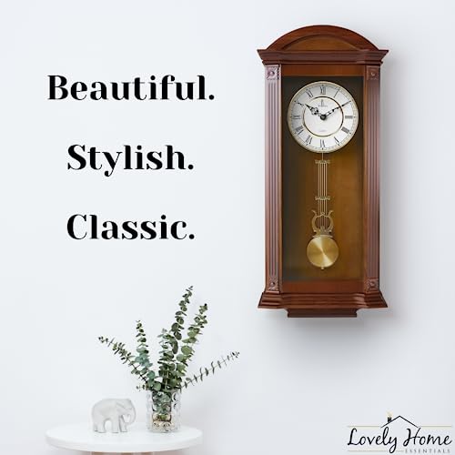 Pendulum Wall Clock Battery Operated - Large Hanging Grandfather Wall Clock with Pendulum - Quiet Wood Pendulum Clock - Wooden Wall Clock for Living Room Decor, Office & Home Décor Gift 27x11 - Thumbnail 2