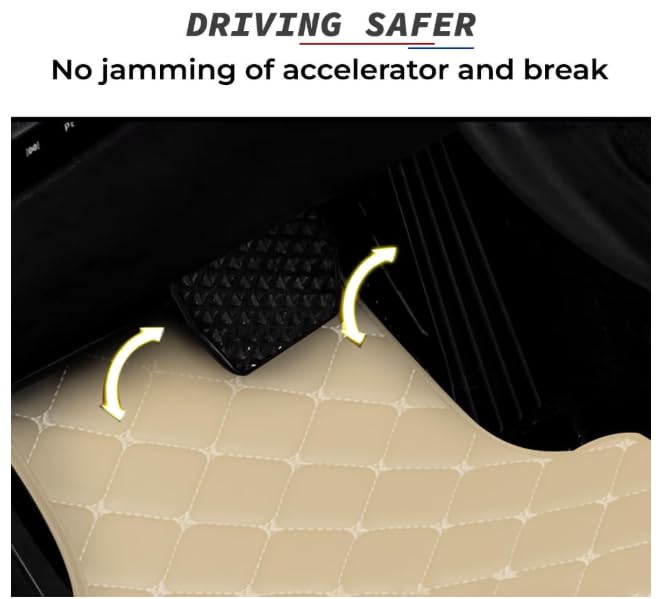 Image of CAPDELL 7D Premium Car Floor Mat Compatible with BYD E Max 7||Luxury Leather Double Layered Mat||Set of 4pcs||Waterproof and Washable||Colour:-Beige with Golden (Beige Brown Grass)