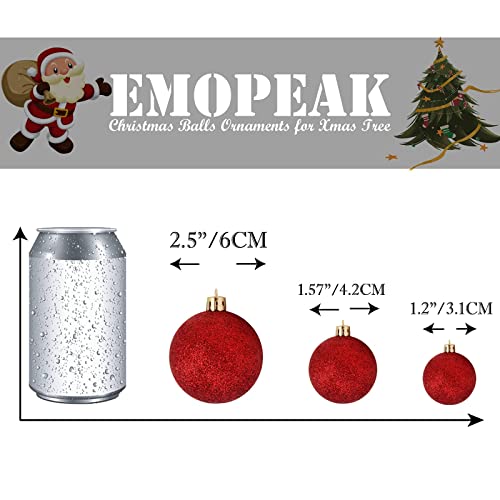 Emopeak 24Pcs Christmas Balls Ornaments For Xmas Christmas Tree - 4 Style Shatterproof Christmas Tree Decorations Hanging Ball For Holiday Wedding Party Decoration (Red, 1.3"/3.2Cm) #TOP3